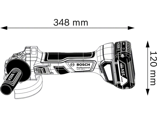 Akumulatorski kotni brusilnik Bosch GWS 180-LI, 18V, M14, 125mm, 1.6kg, 06019H9021